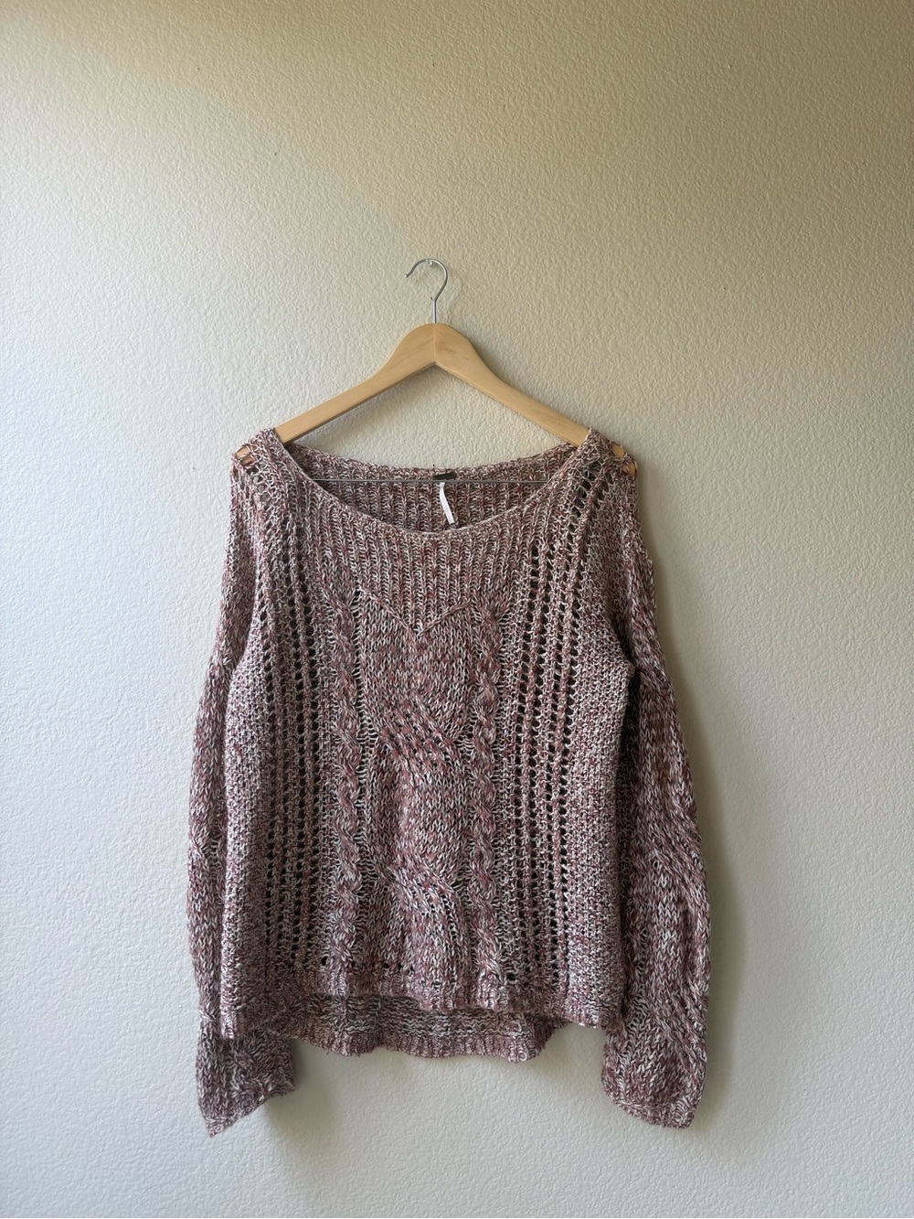 Free People Mauve Taupe Open-Knit Scoop-Neck Sweater